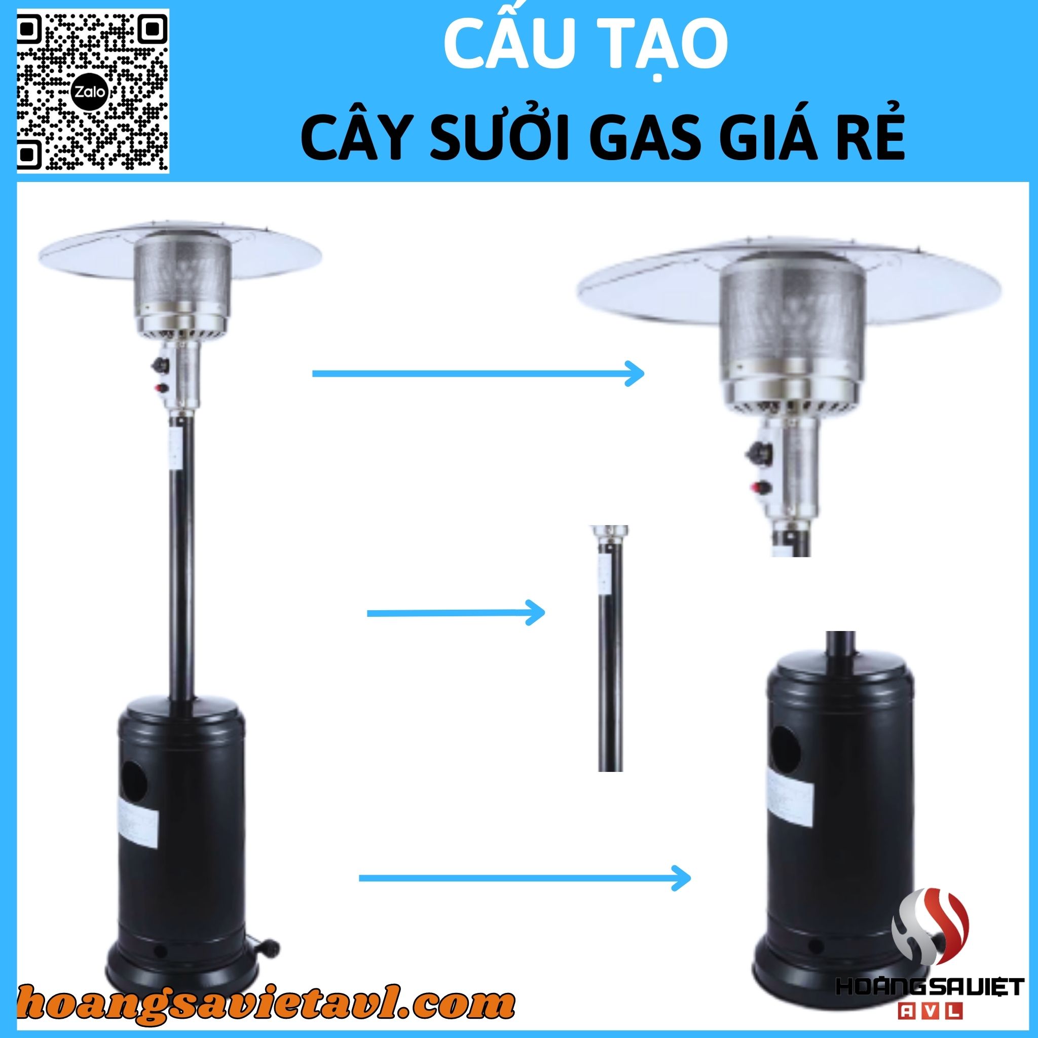 Cấu tạo cây sưởi gas ngoài trời 
