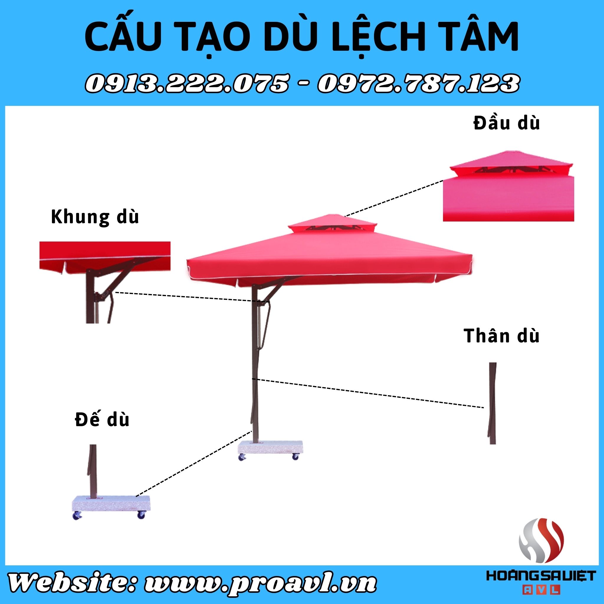Cấu tạo dù lệch tâm giá rẻ tại Hà Nội