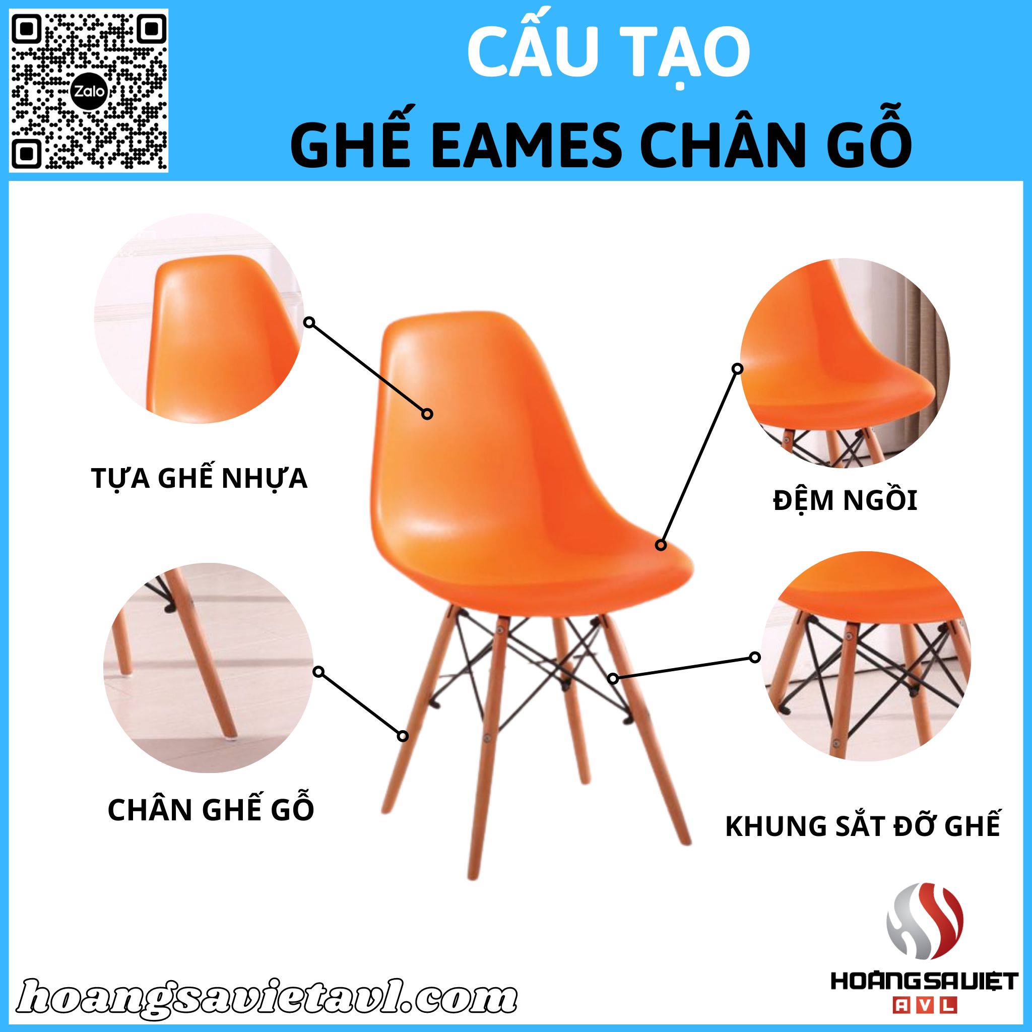 Cấu tạo ghế Eames chân gỗ tại Hà Nội