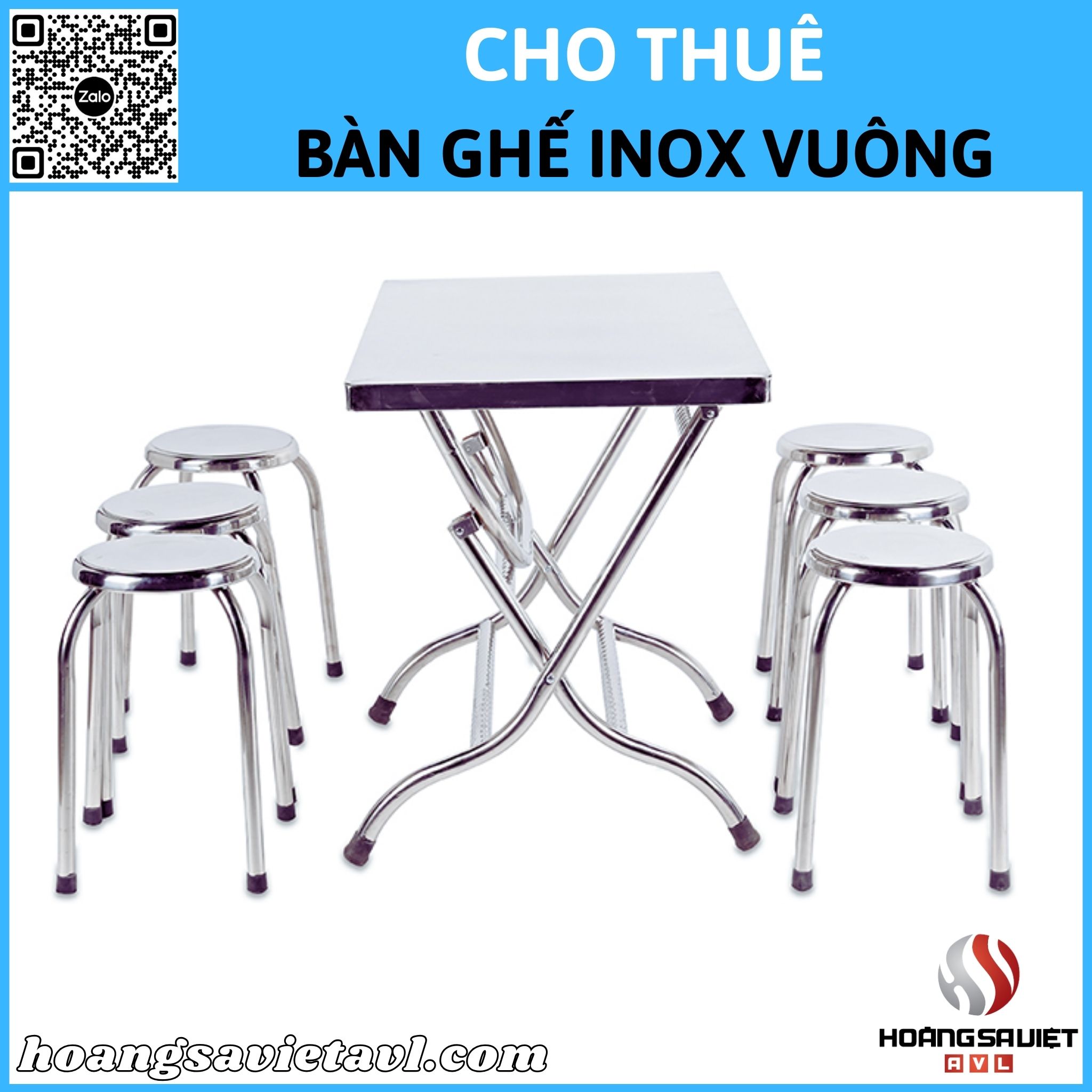 Cheap square stainless steel tables and chairs for rent in Hanoi