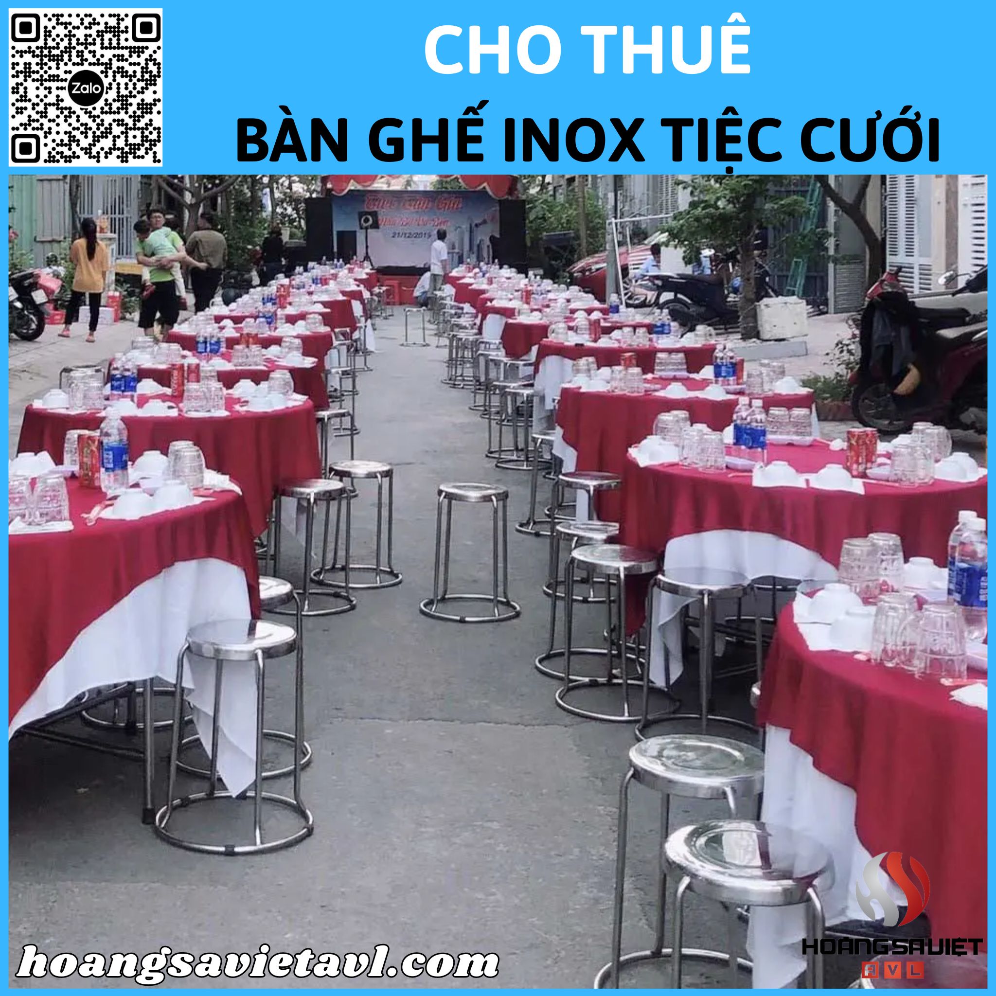 Stainless steel tables and chairs for rent for weddings in Hanoi