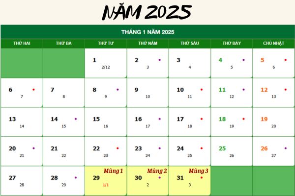 Lịch Tết Âm lịch 2025