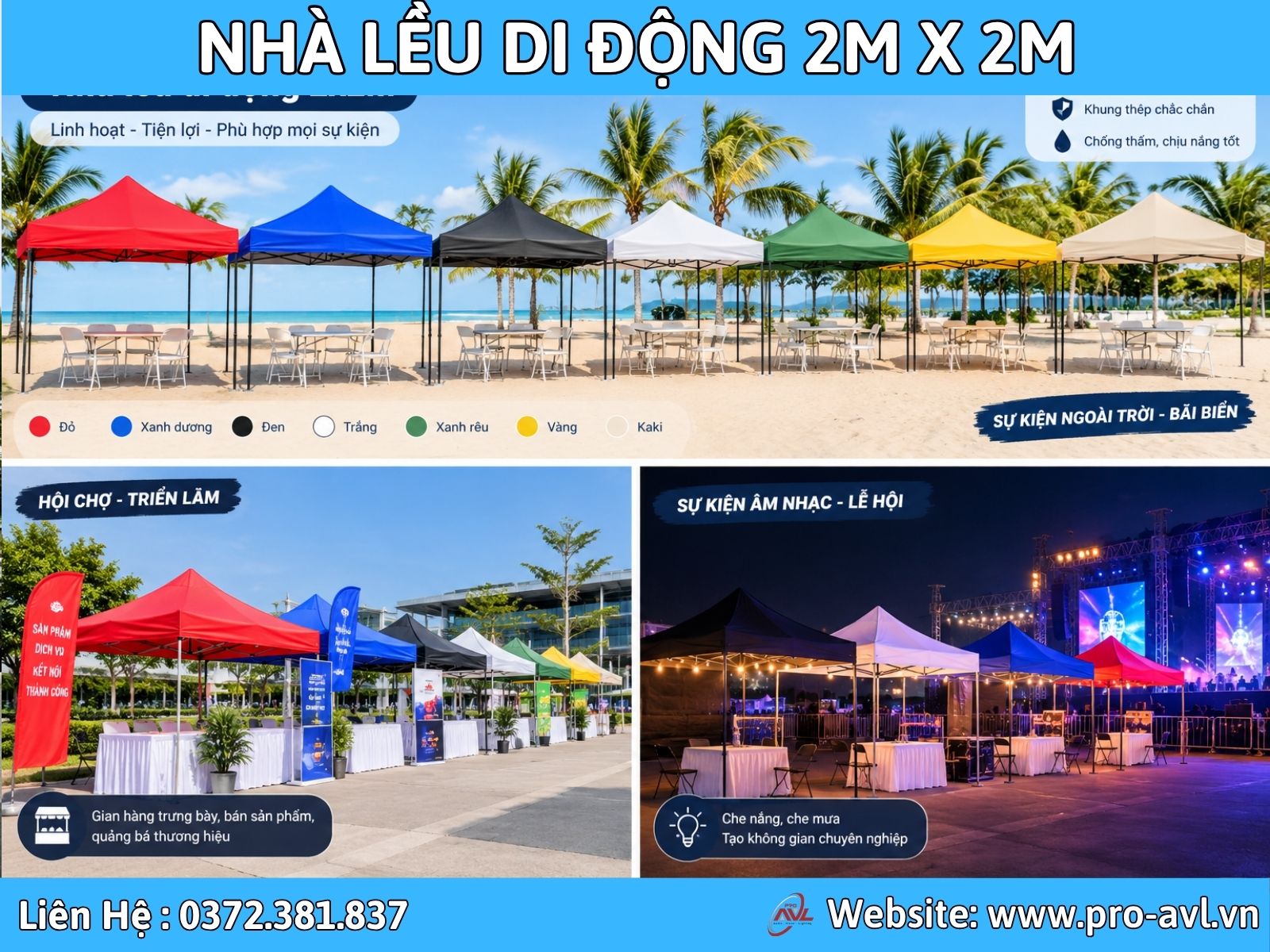 Các màu sắc khác nhau của lều