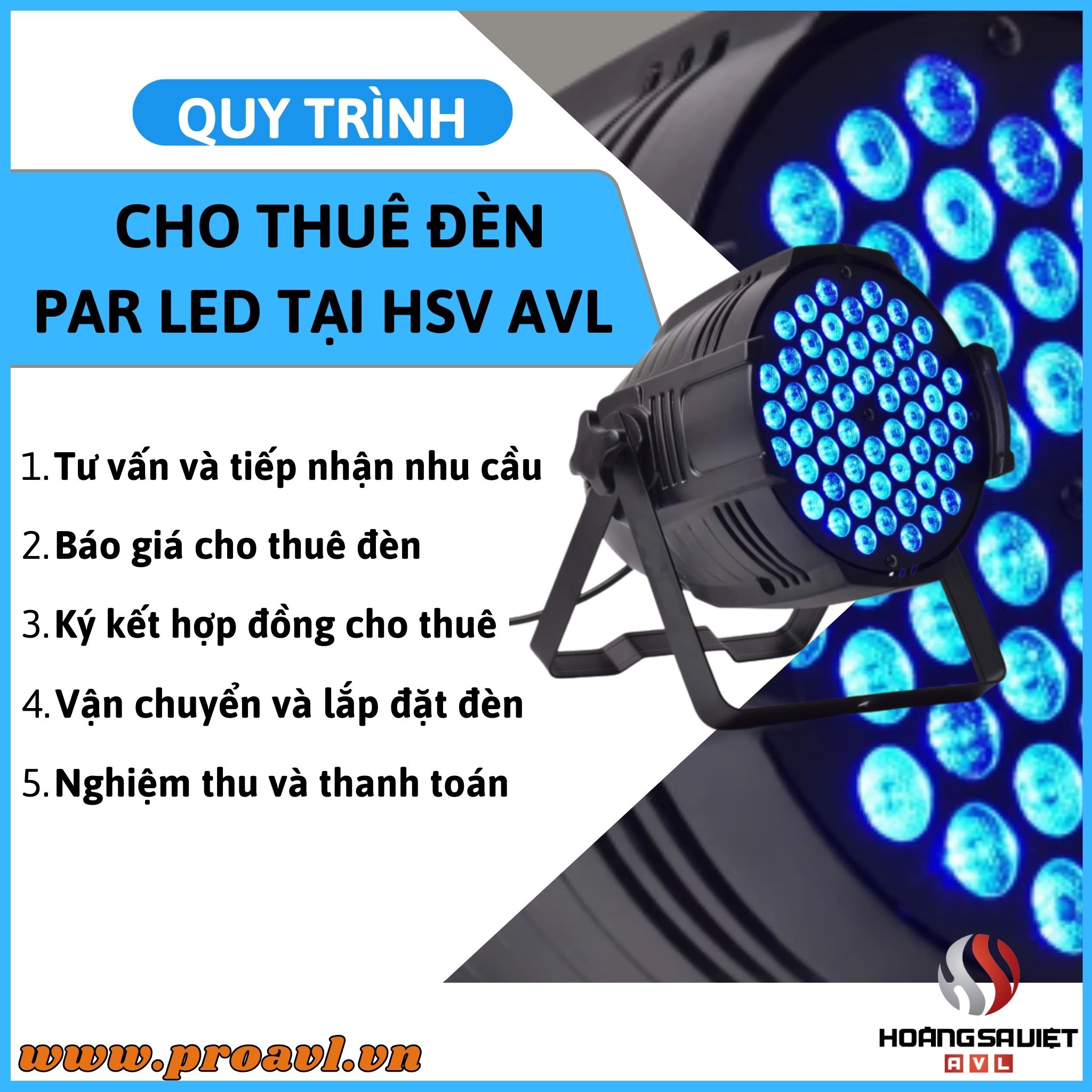 Par Led light rental process at HSV ProAVL Hanoi 