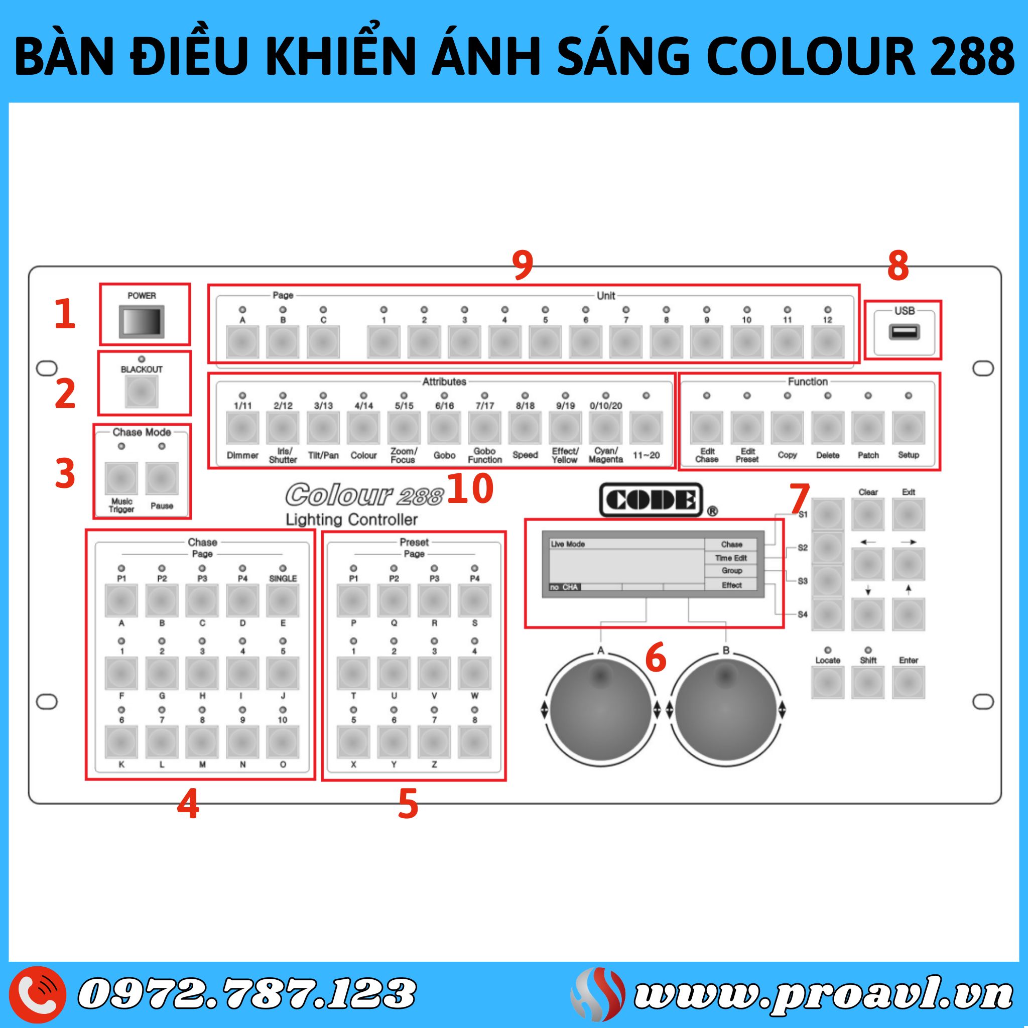Front of lighting console Color 288 - Code