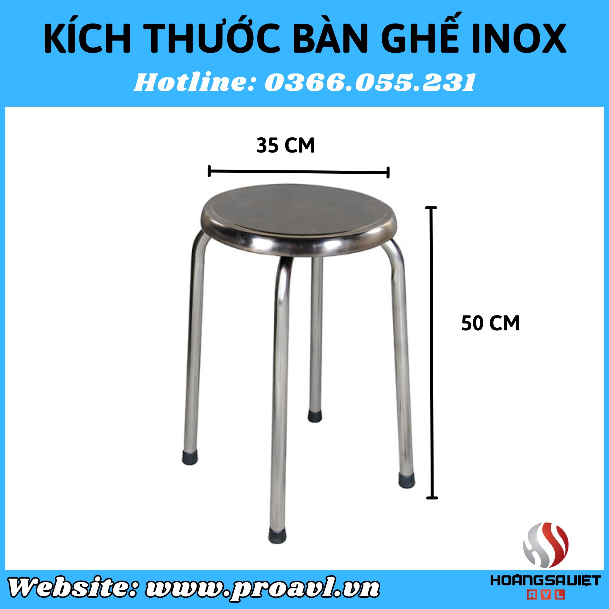 Kích thước ghế inox tham khảo 