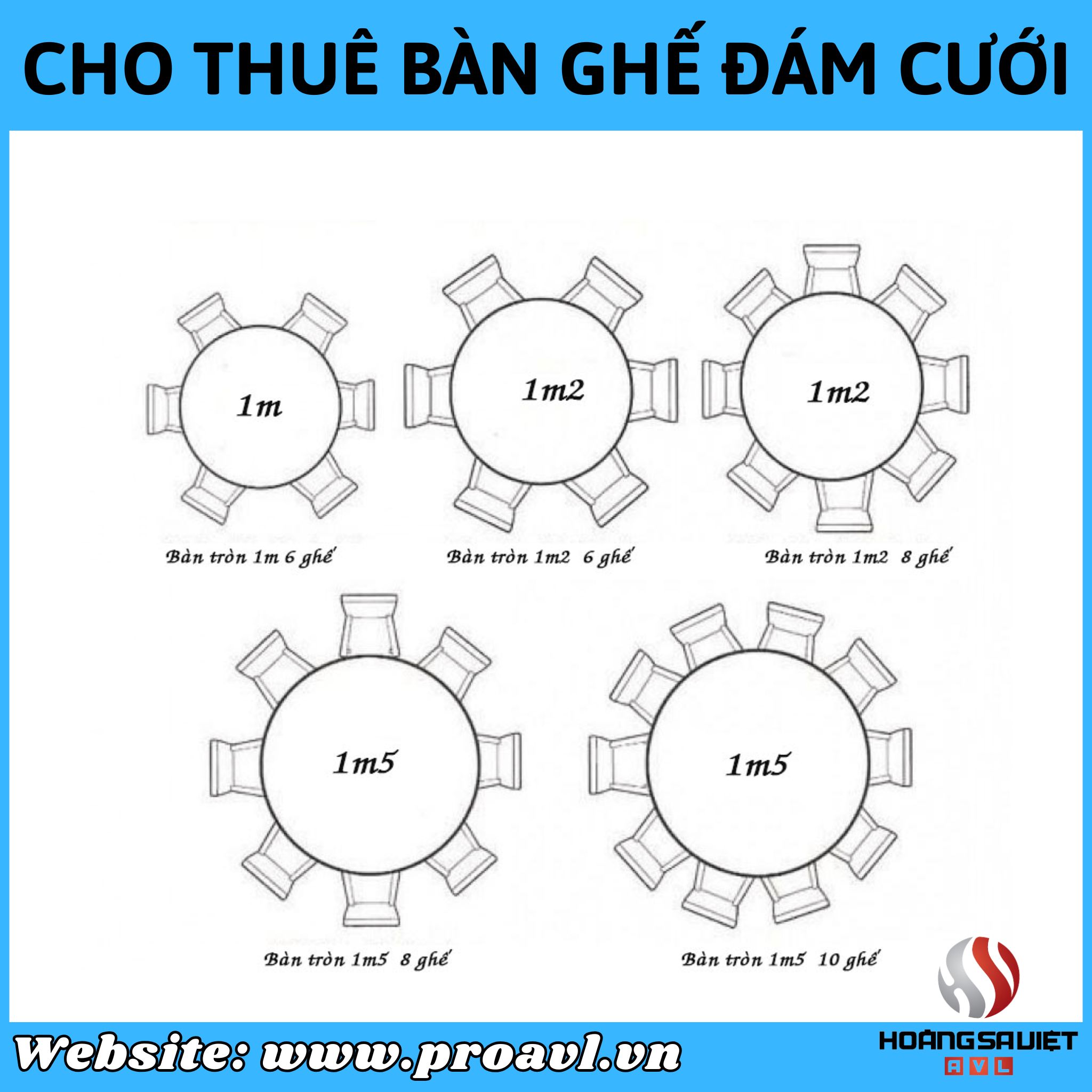 Wedding table and chair sizes in Hanoi