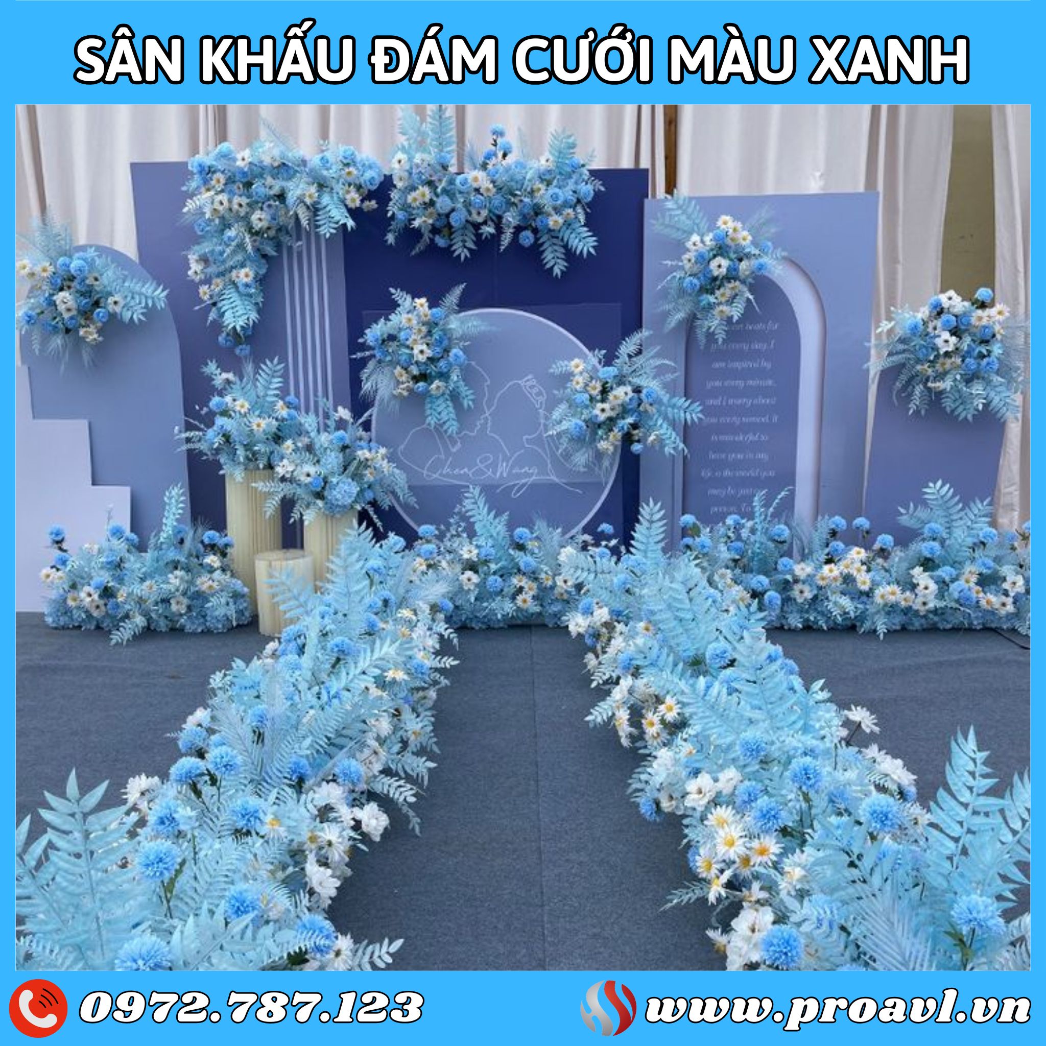 Sân khấu đám cưới tone xanh