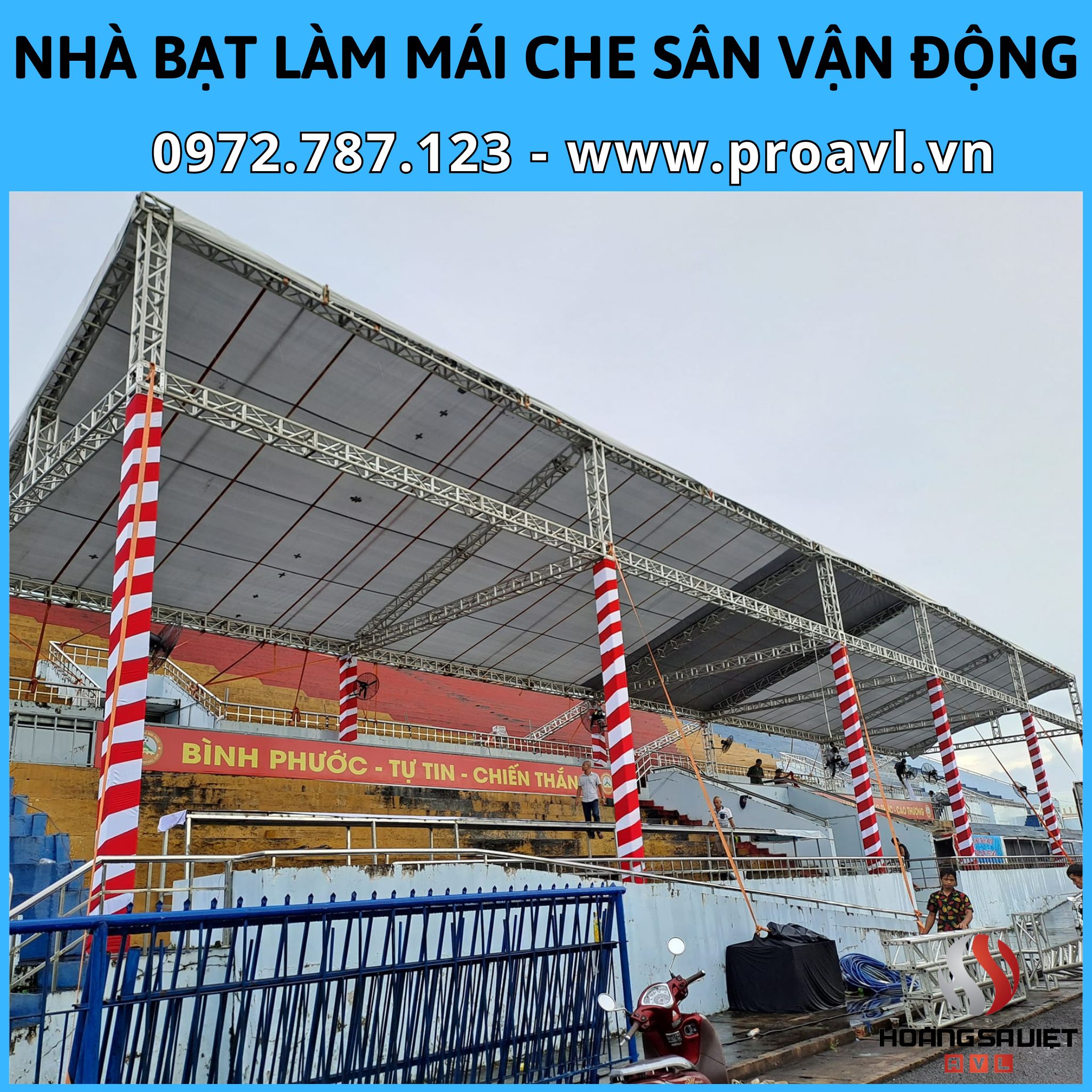 Tarpaulins cover the stadium