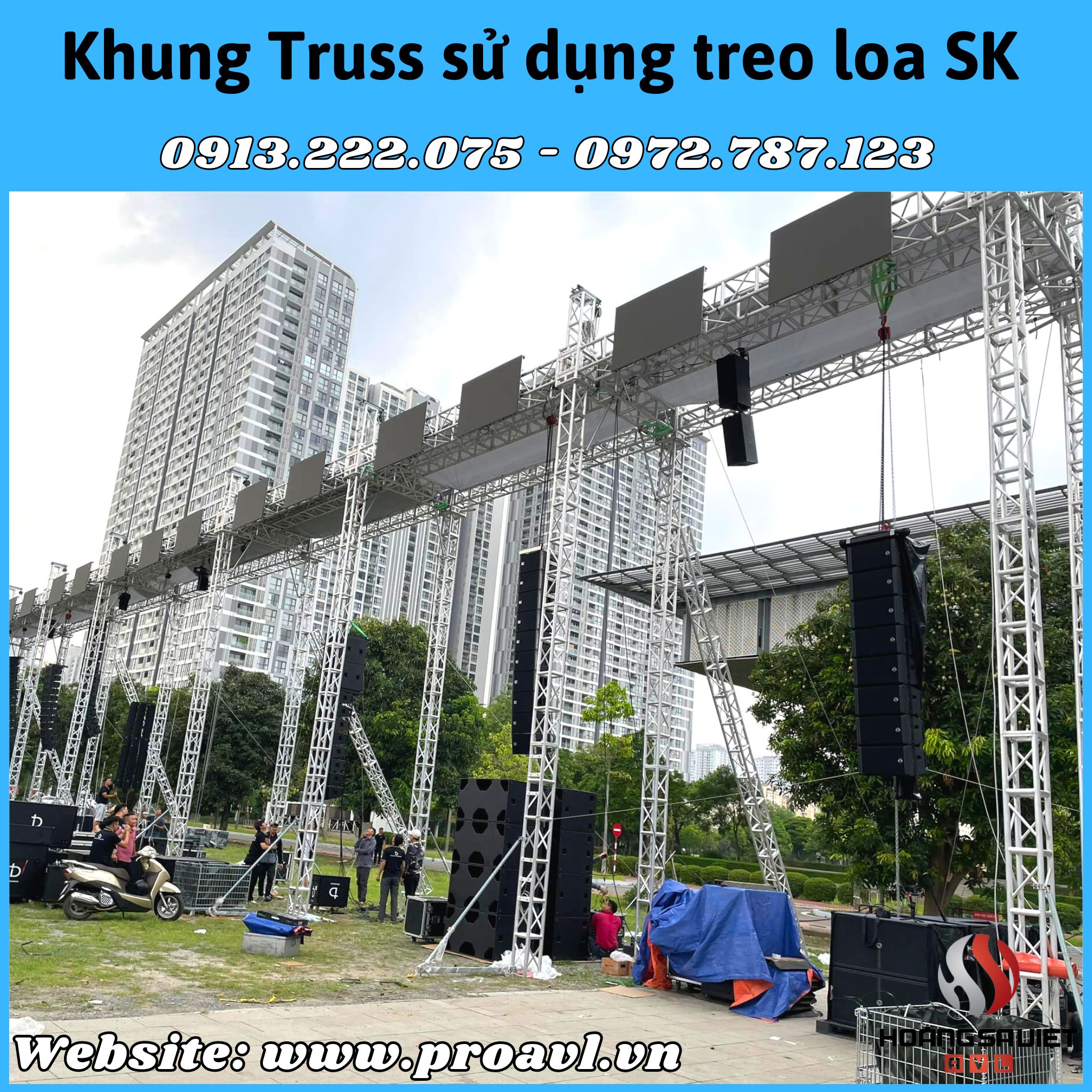Sử dụng khung truss treo đèn và loa sân khấu