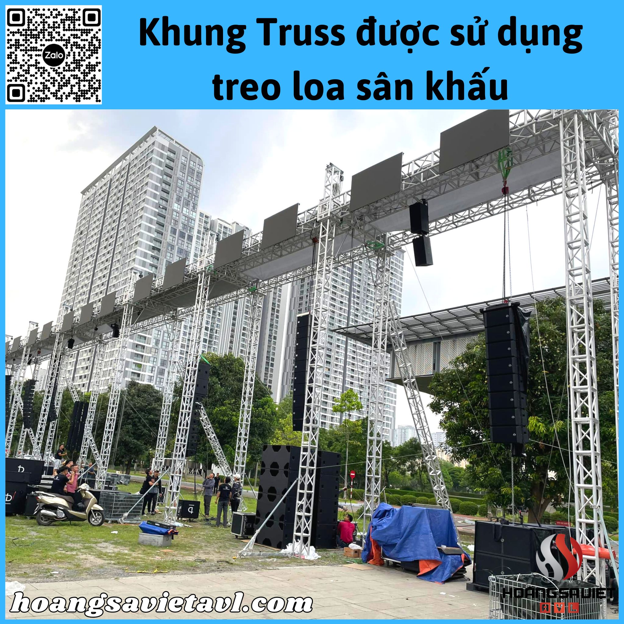 Truss frame hangs speakers